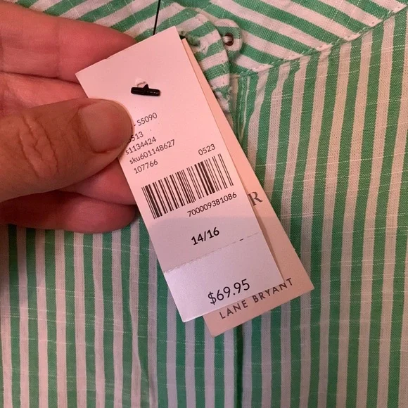 NWT Lane Bryant green striped long sleeve button front top size 14/16 - Picture 5 of 5